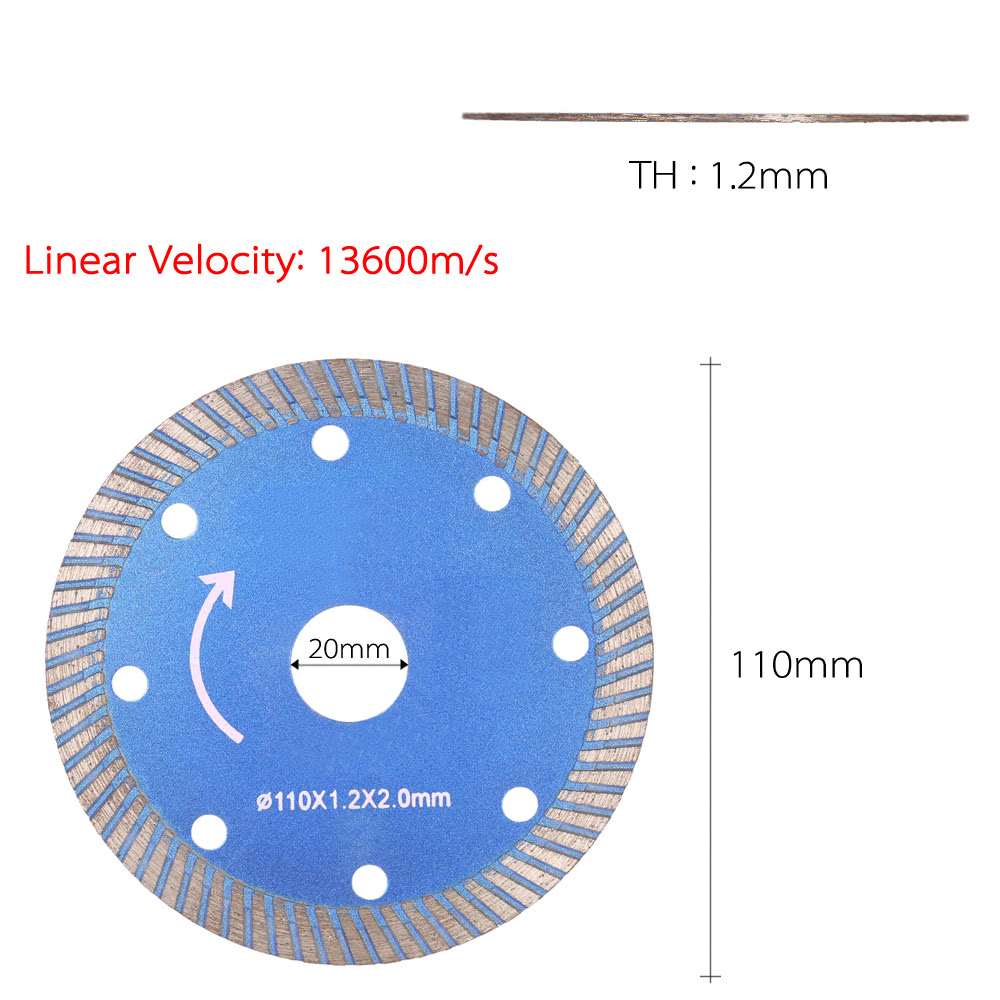 110*1.2*20mm Diamond Cutting Disc Saw Blade Continuous Turbo Diamond Blade with 8 Cooling Holes 20mm Inner Diameter Microlite Incising