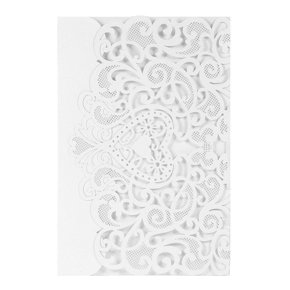 Wedding Invitation Card Cover Pearl Paper Laser Cut Hollow Heart Pattern Invitation Cards Wedding Anniversary Supplies--White