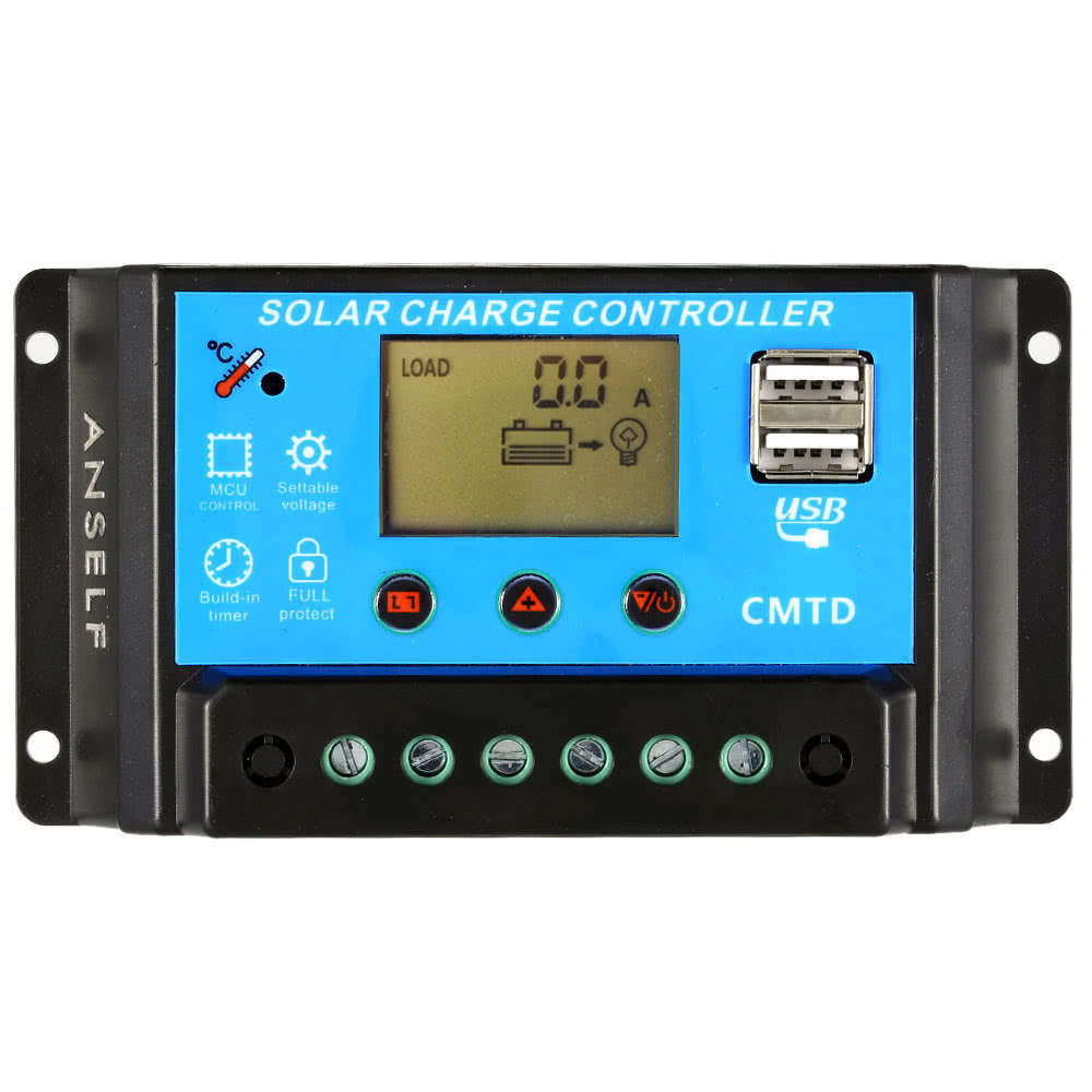 10A 12V/24V LCD Solar Charge Controller with Current Display Function Auto Regulator for Solar Panel Battery Lamp Overload Protection