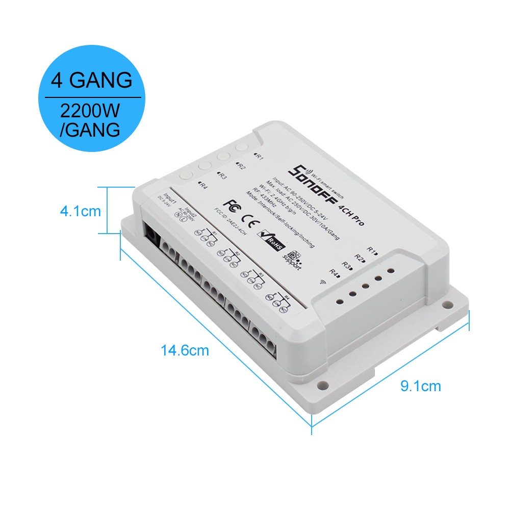  4CH Pro R2 RF 433MHz 4 Gang WiFI Switch