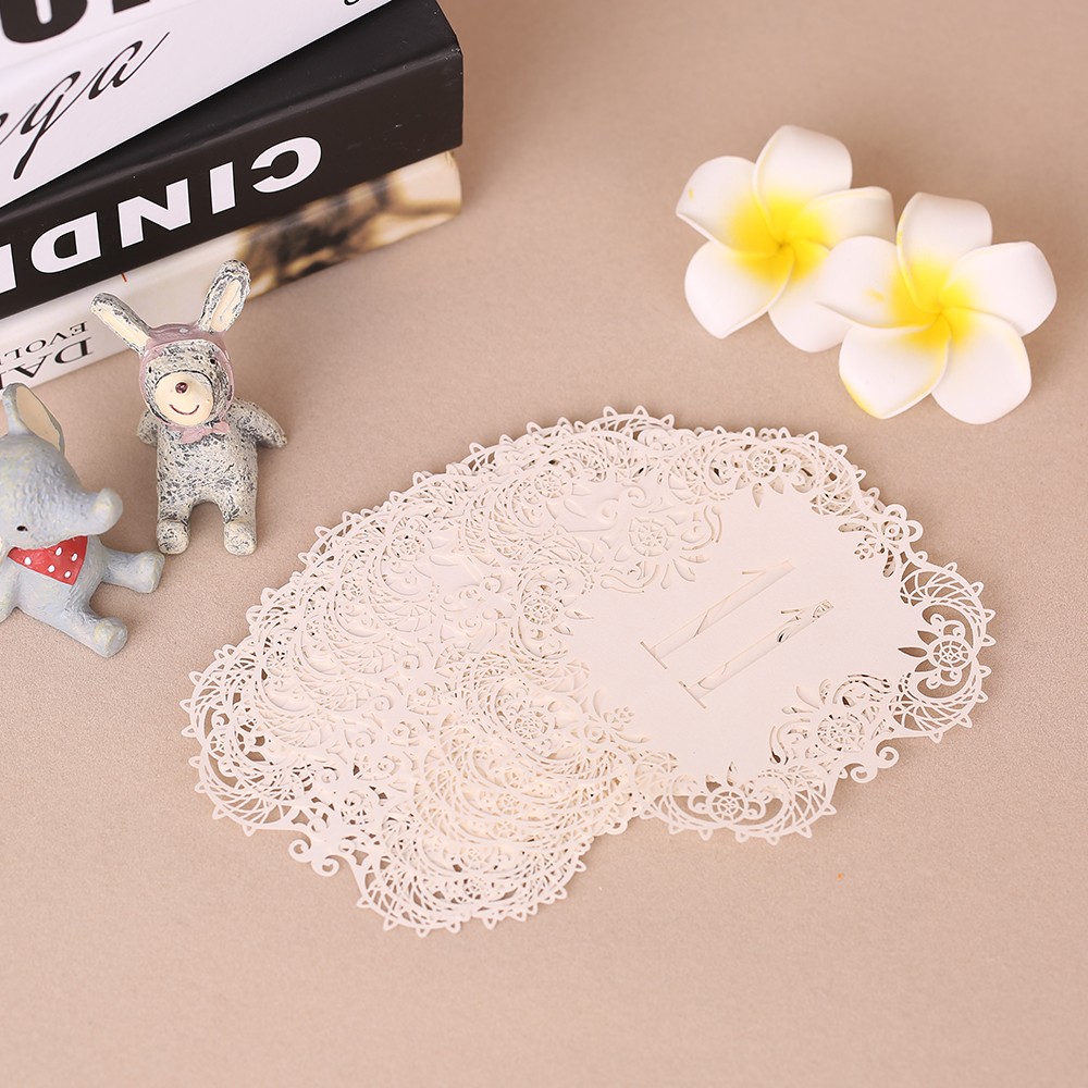 10pcs/set Mini Pearl Paper Laser Cut Table Number Cards Place Cards for Weddings Party Banquet Decoration--Number 1-10 White