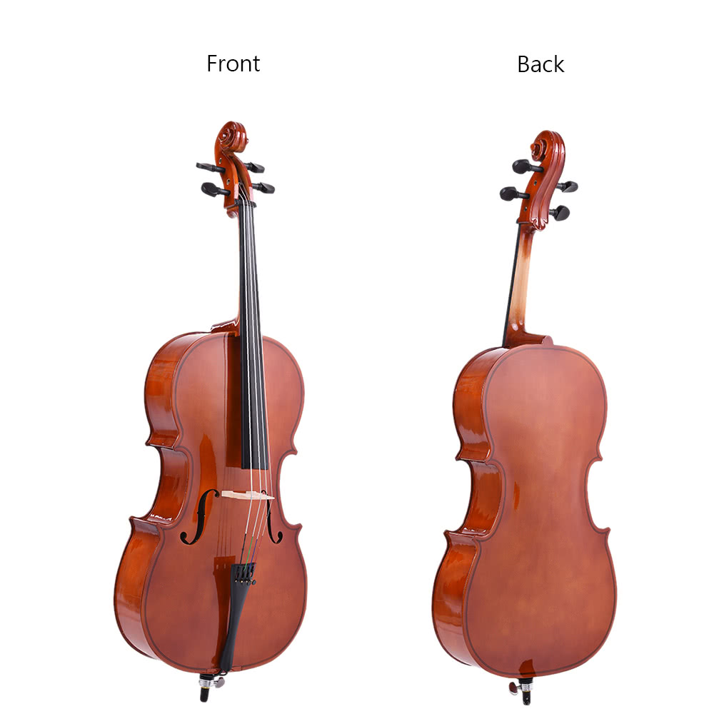 4/4 Full Size Solid Wood Cello Matte Finish Basswood Face Board with Bow Rosin Carrying Bag for Students Music Lovers