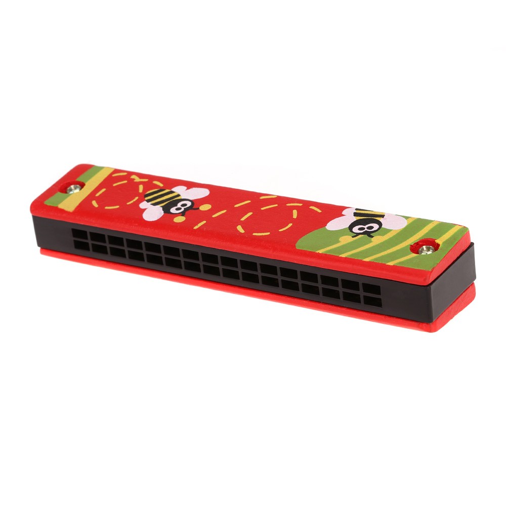 Tremolo Harmonica 16 Holes Kids Musical Instrument Educational Toy Wooden Cover Colorful Free Reed Wind Instrument