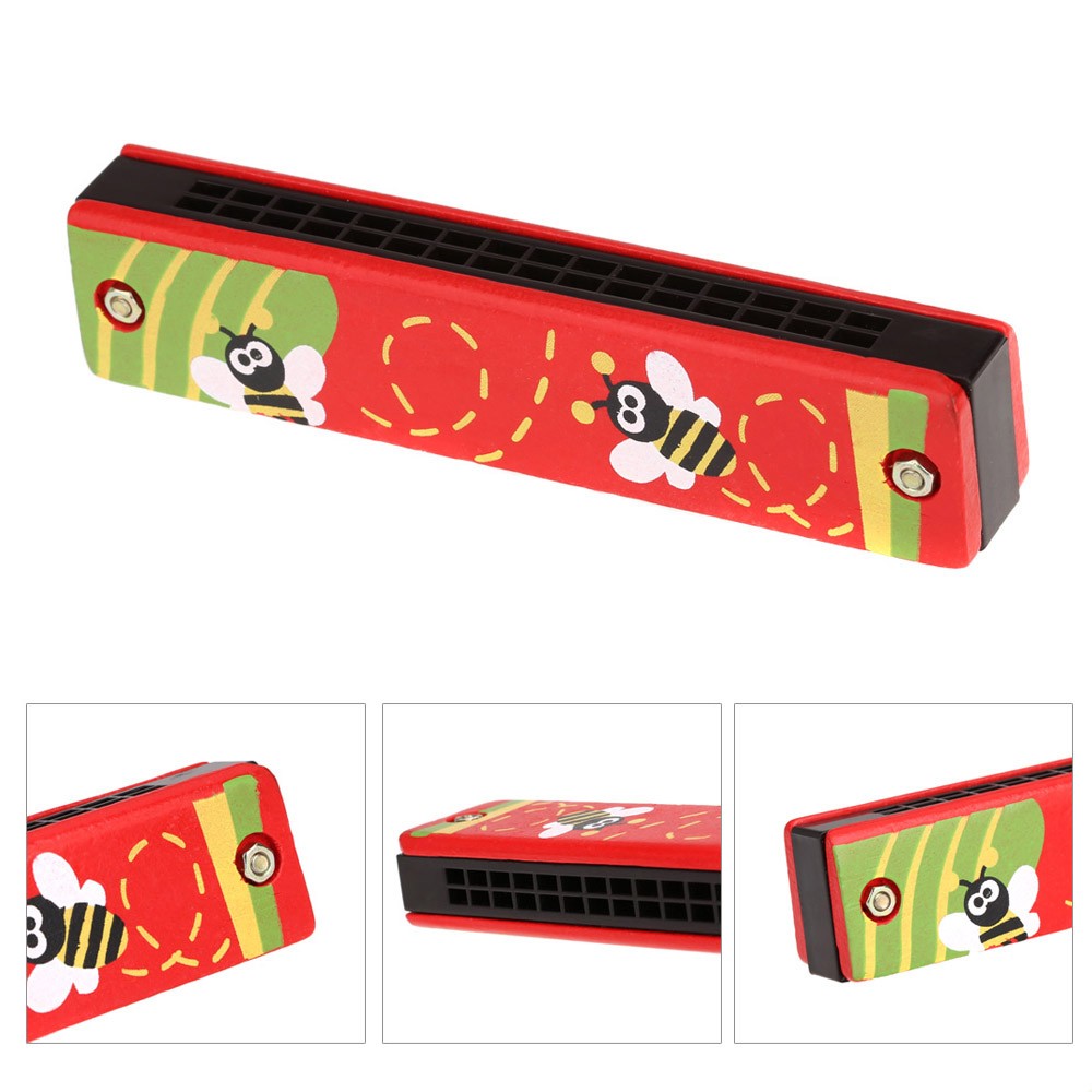 Tremolo Harmonica 16 Holes Kids Musical Instrument Educational Toy Wooden Cover Colorful Free Reed Wind Instrument