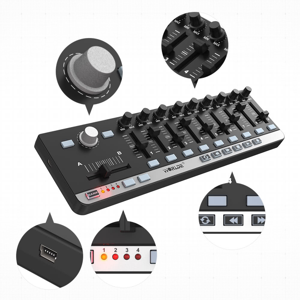 Worlde EasyControl.9 Portable Mini USB 9 Slim-Line Control MIDI Controller