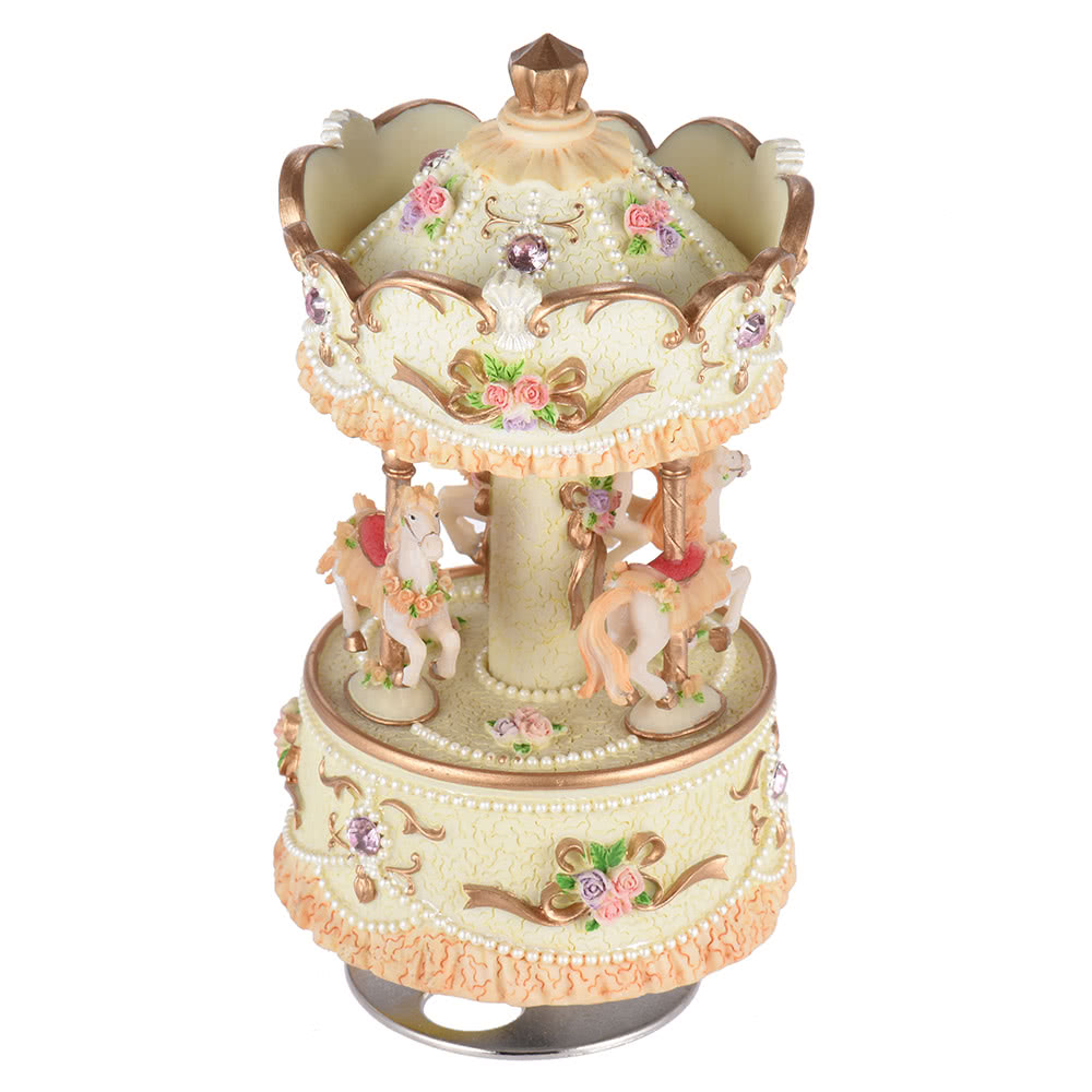 Laxury Windup 3-horse Carousel Music Box Creative Artware/Gift Melody Castle in the Sky Pink/Purple/Blue/Gold Shade for Option