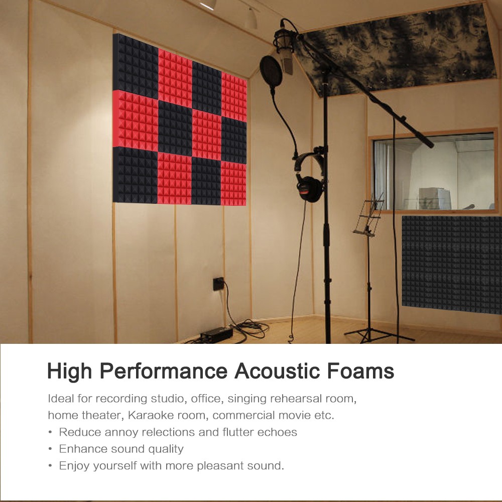 12 Pack Studio Acoustic Foams Sponge Panels Tiles Absorption Sound Insulation Foam Rhombus Flame-retardant High Density 30 * 30cm/ 12 * 12in