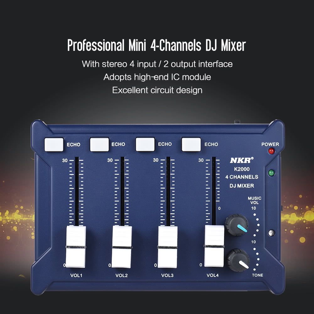 Professional Mini Pocket 4-Channel mono Stereo Audio DJ Sound Mixer USB Powered BT Connecting Mobile Phone Orange