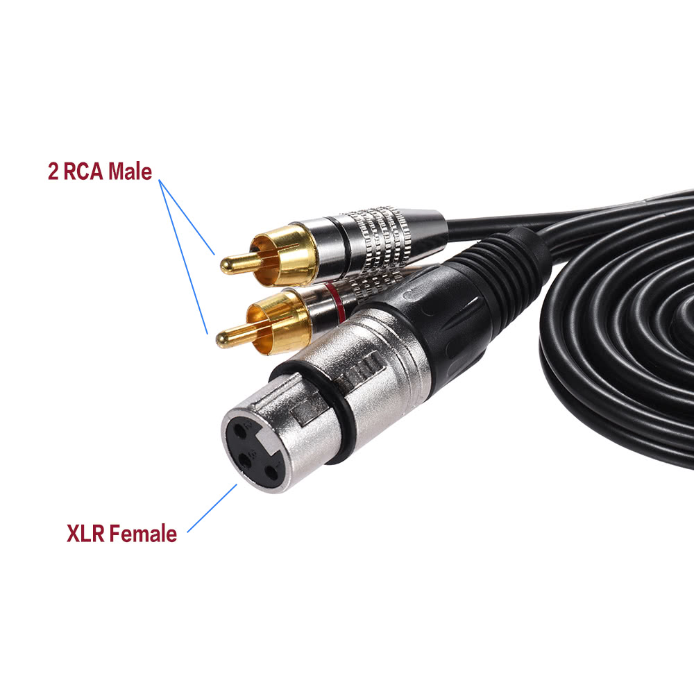 1 XLR Female to 2 RCA Male Plug Stereo Audio Cable Connector Y Splitter Wire Cord (1.5m / 4.9ft)