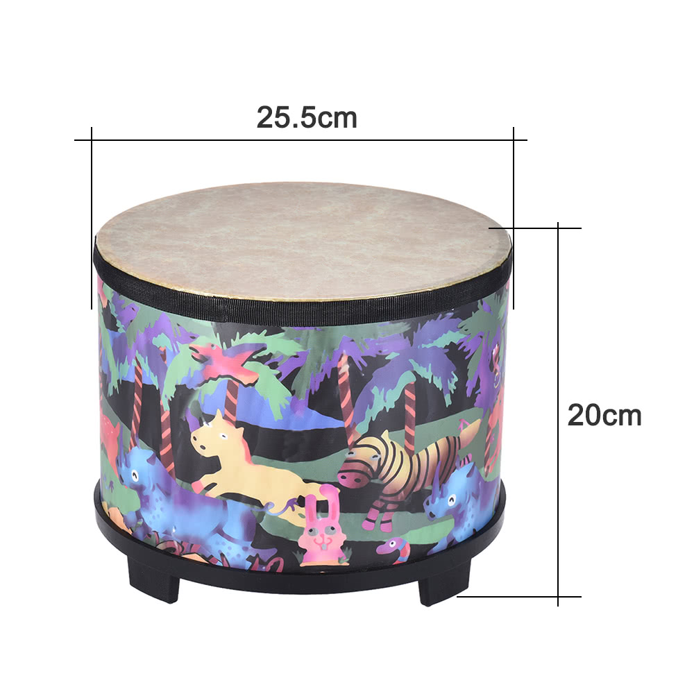 10 Inch Wooden Floor Drum Gathering Club Carnival Percussion Instrument with 2 Mallets for Kids Children