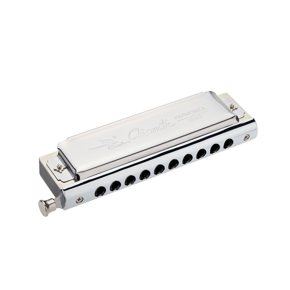 Swan Chromatic Harmonica 10 Holes 40 Tones Key of C Silver with Exquisite Box