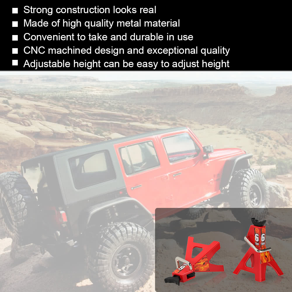 2 Pcs 6 TON Scale Adjustable Height Metal Jack Stand Repairing Tool for 1/10 D90 Axial Wraith SCX10 Rock Crawler RC Car