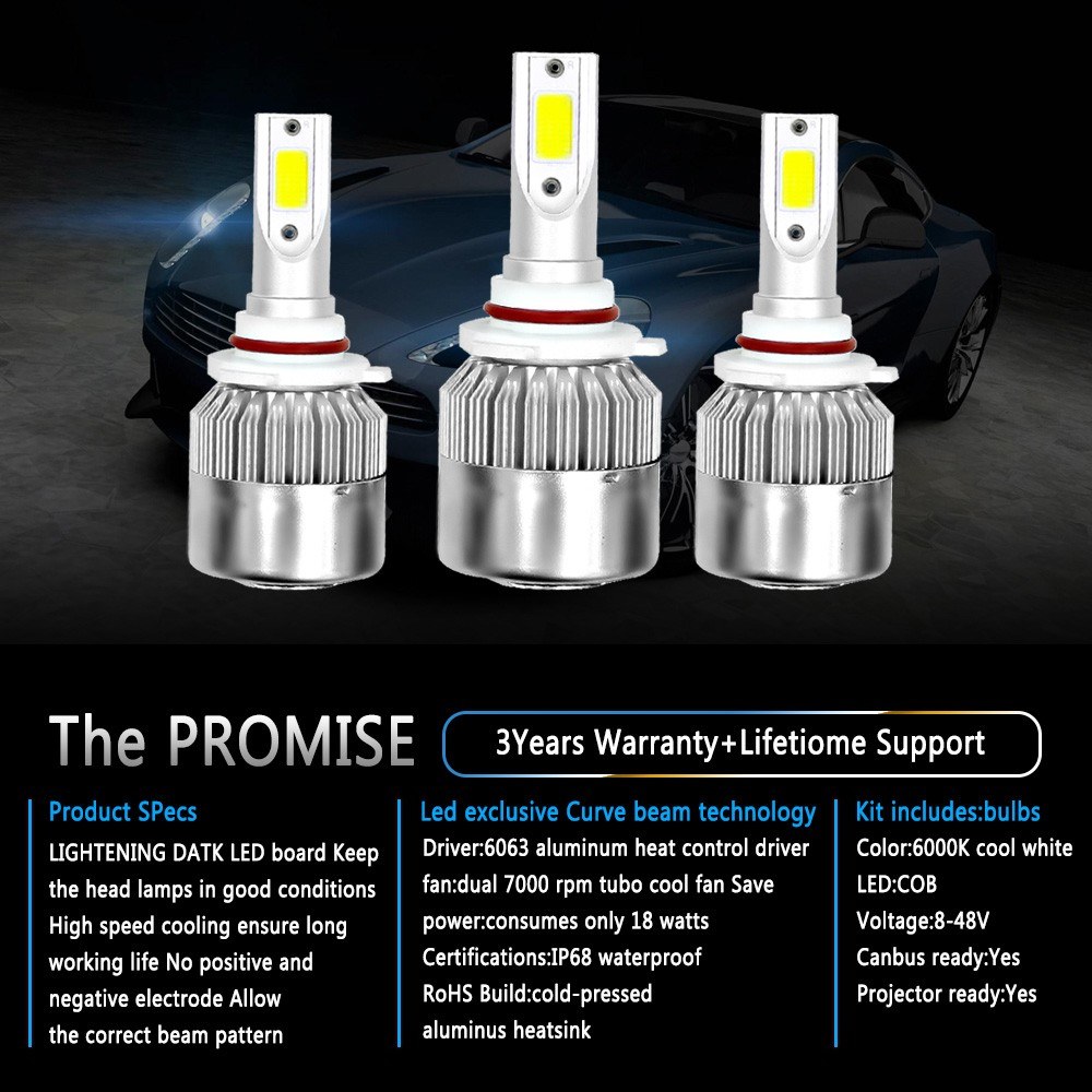 2Pcs Car LED Headlight Bulbs LED Driving Lamp All-in-one Conversion Kit 9006 36W 6000LM