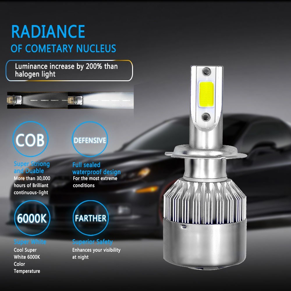 2Pcs Car LED Headlight Bulbs LED Driving Lamp All-in-one Conversion Kit H7 36W 6000LM