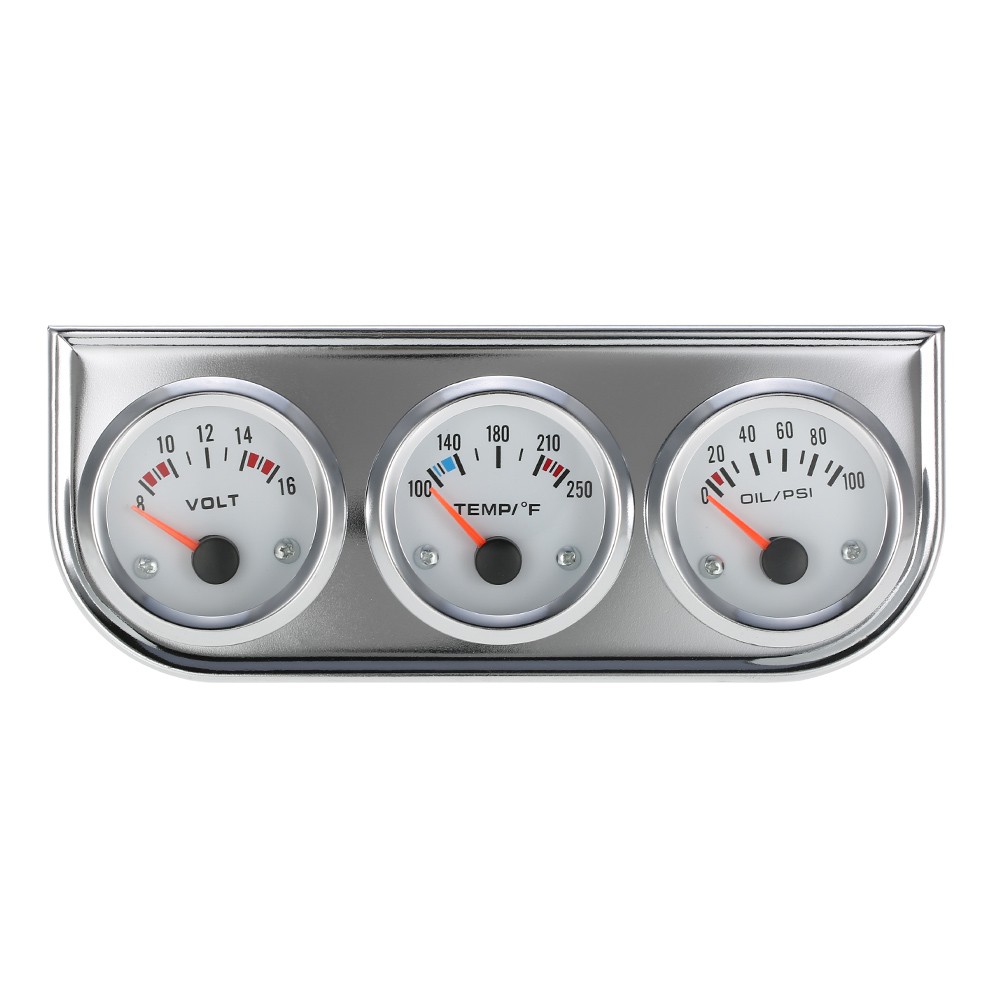 52MM Oil Pressure Celsius Water Temperature Gauge Voltmeter Chrome 3 in 1 Gauge Kit  Car Motorcycle Meter