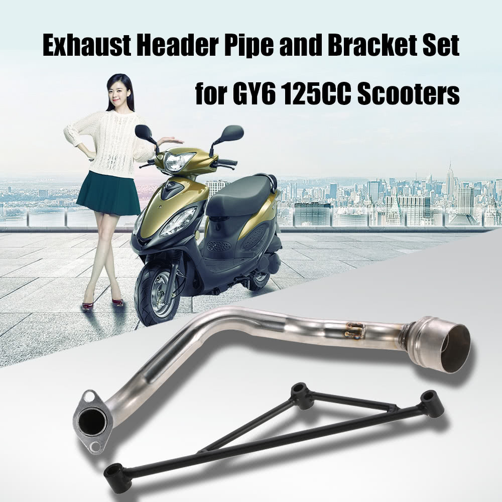 Scooter Exhaust Pipe Muffler Header with Mounting Bracket Set for GY6 125CC Engine