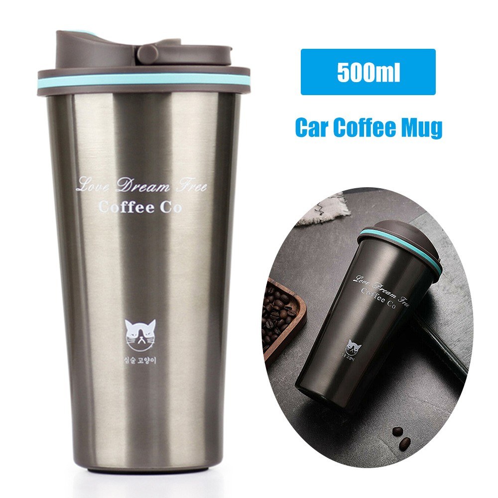 500ml Stainless Steel Car Coffee Cup Leakproof Insulated Thermal Thermos Cup Car Portable