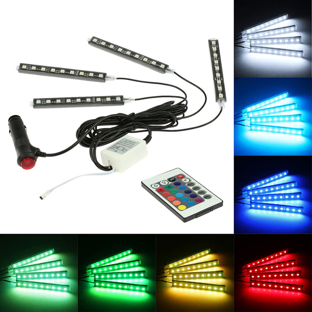 4 in 1 Wireless Remote Control Interior Atmosphere Light Bar Car Floor Dash LED Decoration Lamp Kit 12V