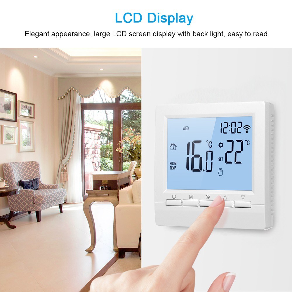 Wi-Fi Smart Thermostat Digital Temperature Controller APP Control LCD Display Week Programmable Electric Floor Heating Thermostat for Home School Office Hotel 16A