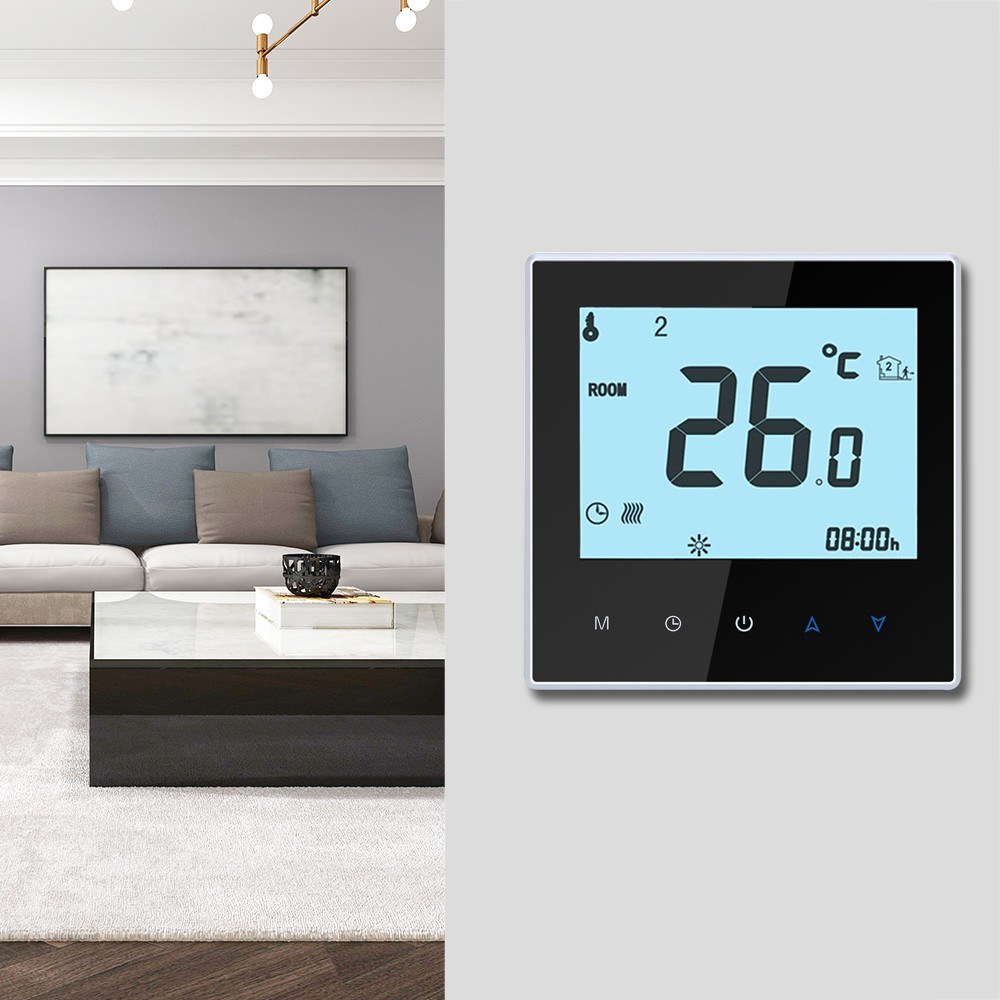 16A Electric Heating Thermostat with Touchscreen LCD Display Weekly Programmable Energy Saving Temperature Controller