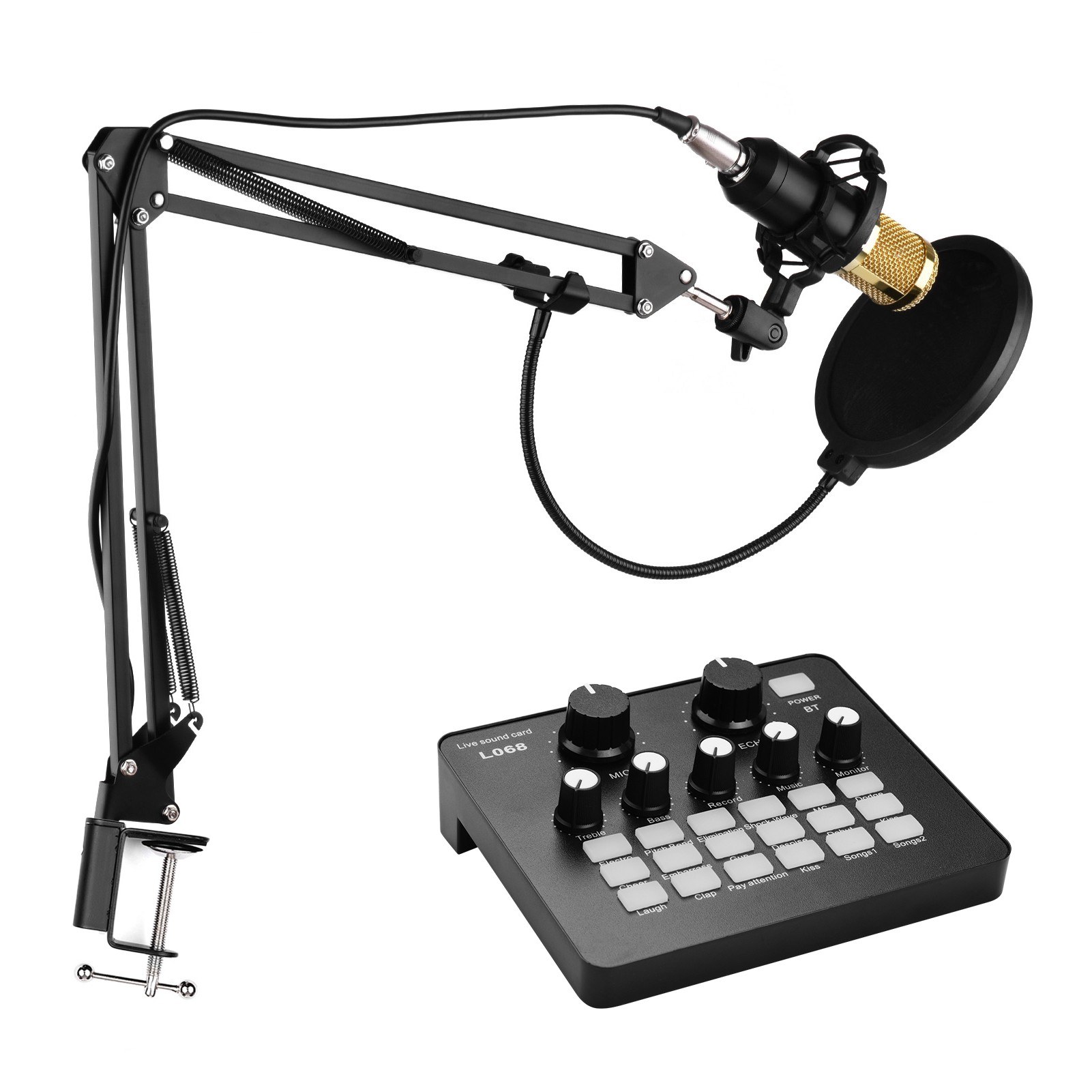 Professional Broadcasting Studio Recording Condenser Microphone Kit with External Sound Card + Mic Windscreen + Shock Mount