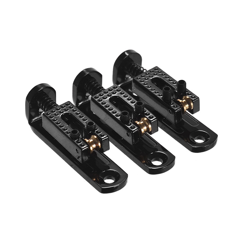 Replacement Roller Bridge Single Saddles Guitar Bridge Saddle Set with Screws and  Wrench for Cigarbox Guitars Electric Guitars Pack of 3 PCS Black