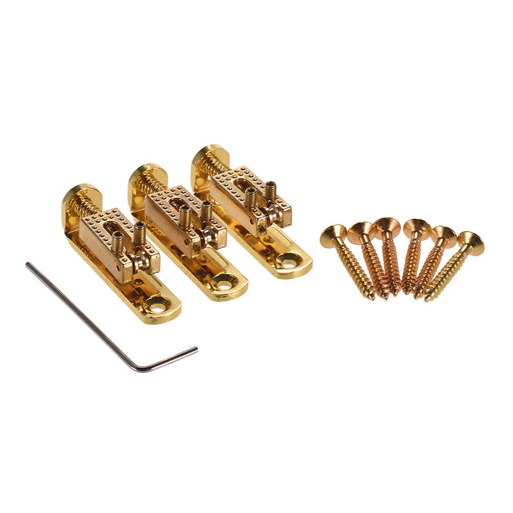 Replacement Roller Bridge Single Saddles Guitar Bridge Saddle Set with Screws and  Wrench for Cigarbox Guitars Electric Guitars Pack of 3 PCS Gold