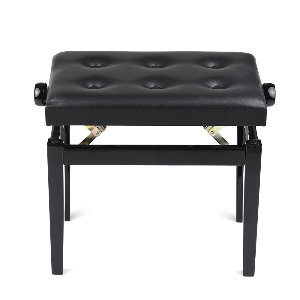 Black Wooden Piano Bench Stool Adjustable Height Soft Cushion Padded