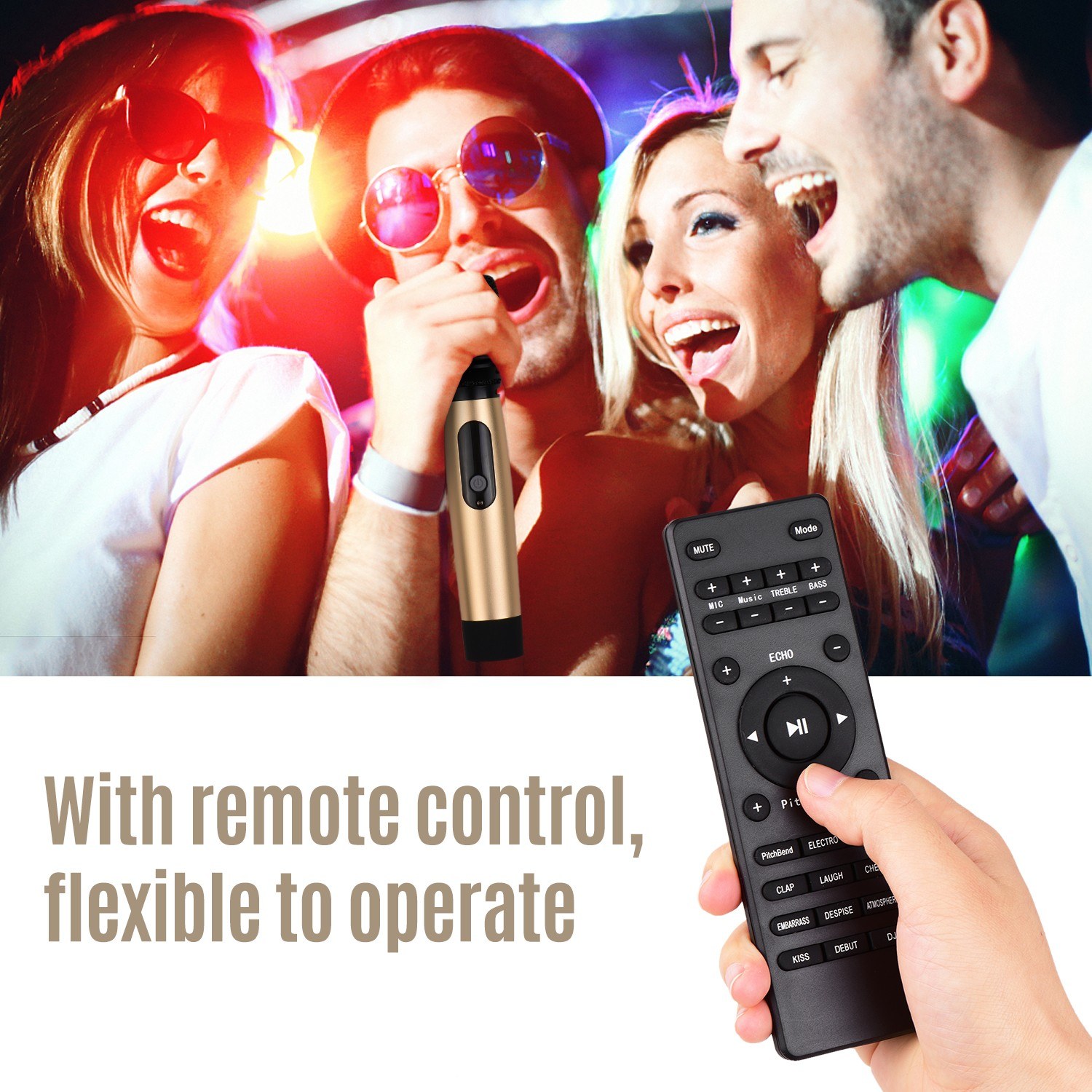 Live Streaming Sound Card Handheld Microphone Built-in Rechargeable Battery Supports BT Connection with 3.5mm Smartphone Headset Interfaces Sound Card Remote Control