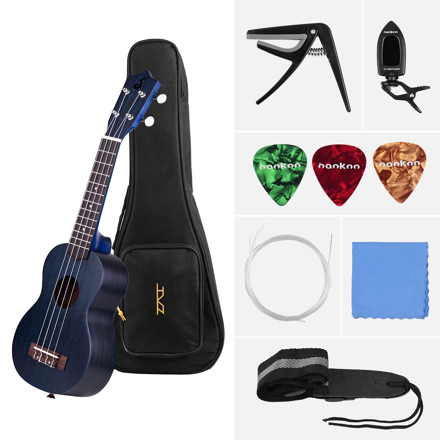 21 Inch Acoustic Soprano Ukulele Ukelele Uke Merbau Plywood Body Engineered Wood Fingerboard Bridge with Gig Bag Tuner Uke Strap Picks Cleaning Cloth Capo