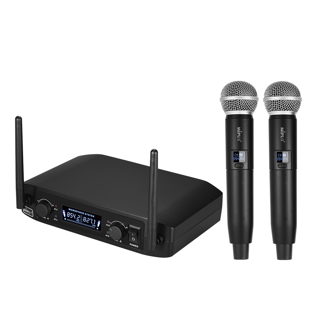 Professional VHF Wireless 10 Channels Digital Microphone System with Two Handheld Cordless Mics and One Receiver