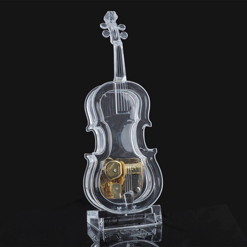 Mechanical Wind-up Violin Shape Music Box Without light