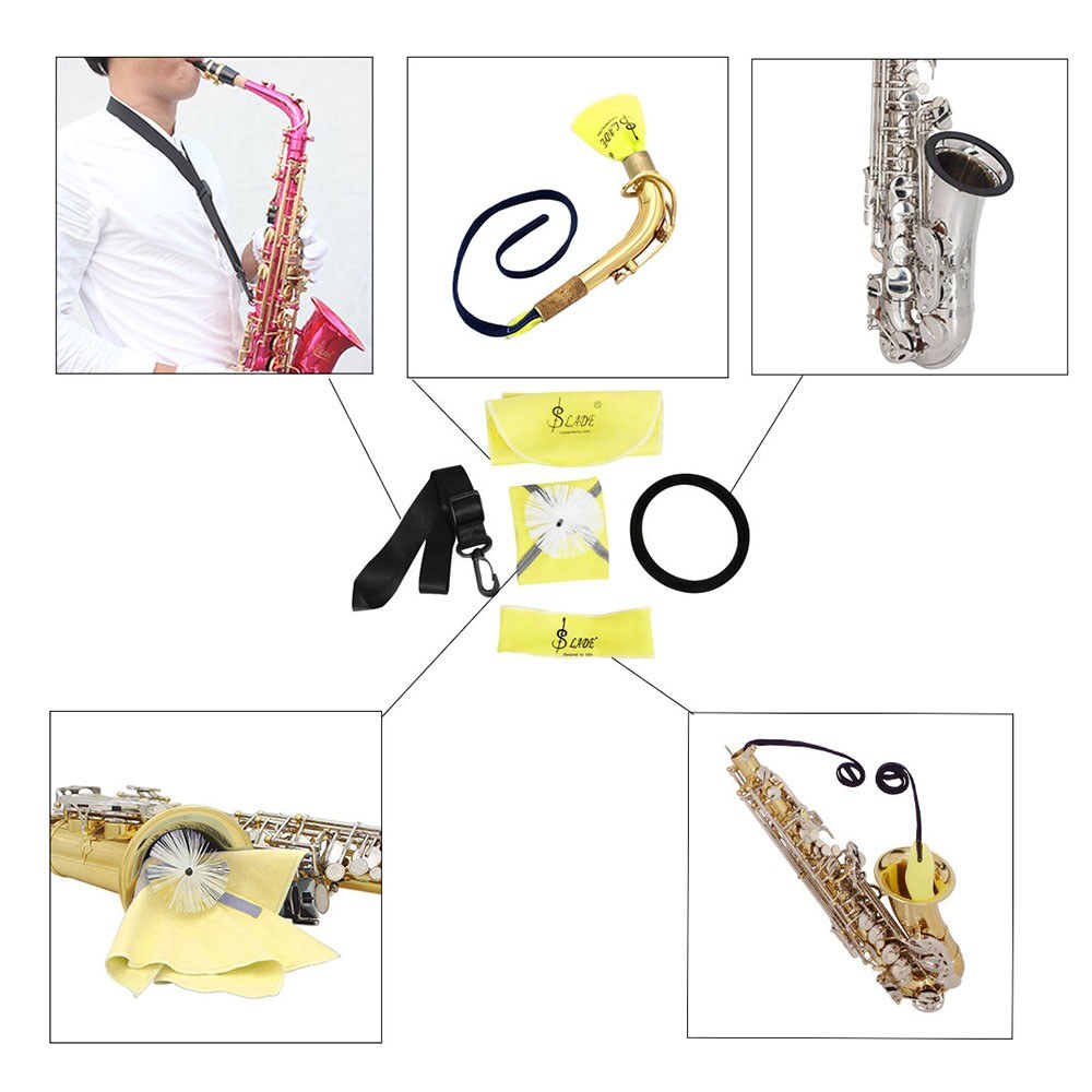 Saxophone Cleaning Tools Kit with Through Cloth Swab Cloth Strap Dampener