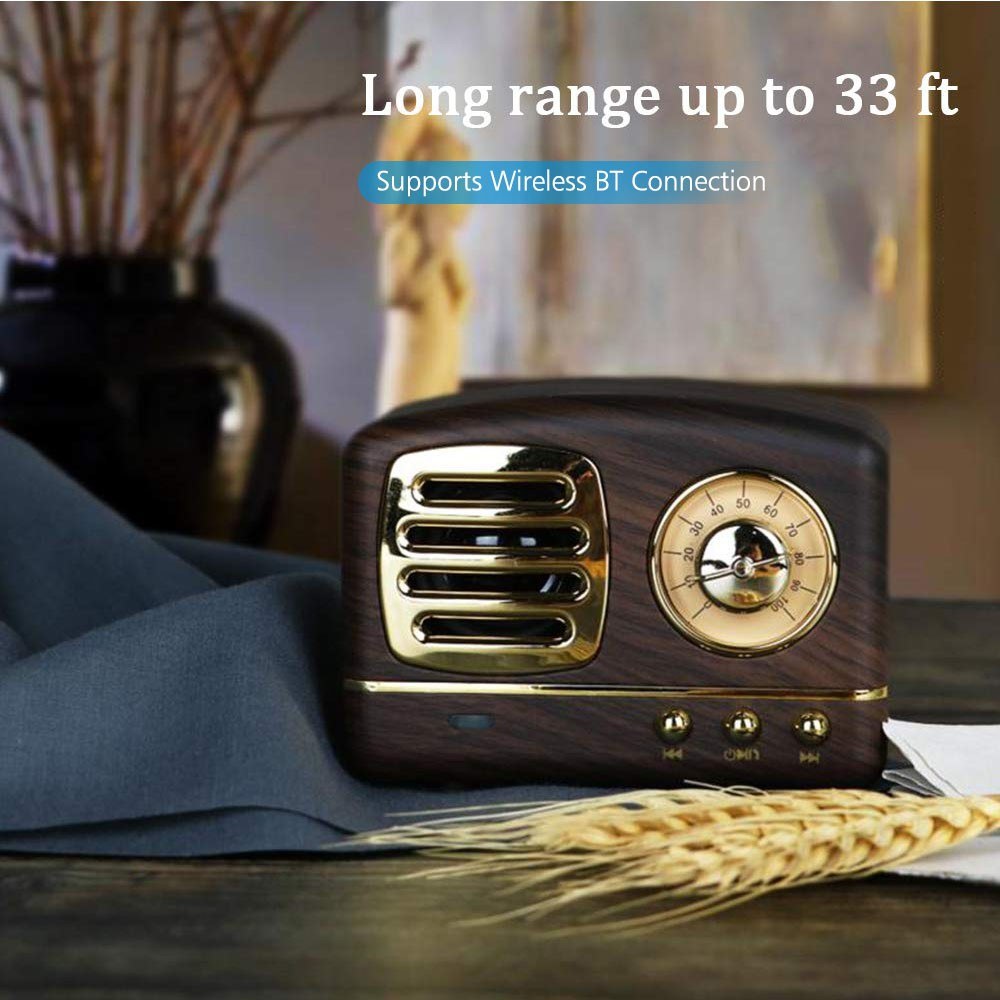 Mini Rechargeable Wireless Stereo Retro Speaker Built-in Microphone Support BT Conncetion TF Card USB AUX Input for Party Travel Kitchen Bedrooms