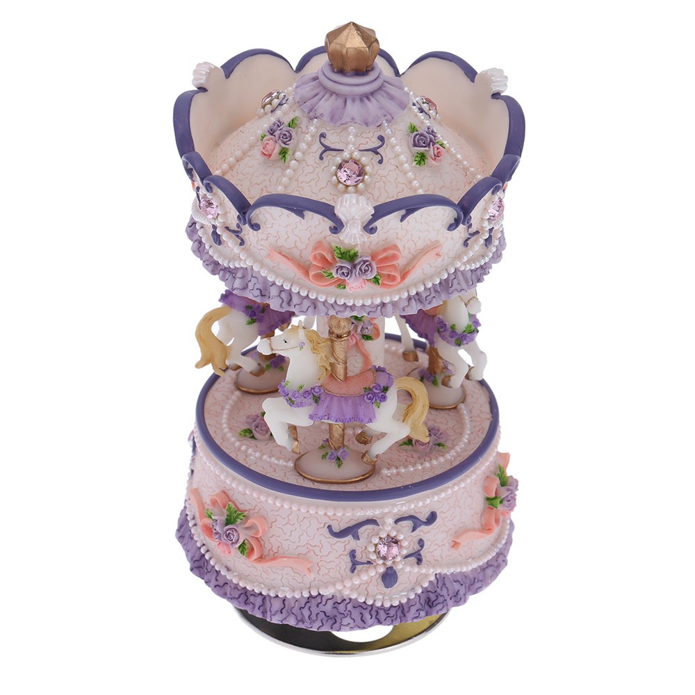 Laxury Windup 3-horse Carousel Music Box Creative Artware/Gift Melody Castle in the Sky Pink/Purple/Blue/Gold Shade for Option