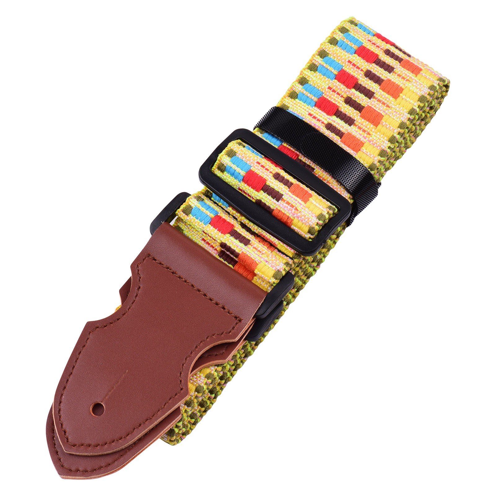 Adjustable Guitar Strap Polyester Cotton Rainbow Woven Shoulder Belt With Guitar Picks Strap Lock Button Headstock Adaptor for Acoustic Guitars Electric Guitars