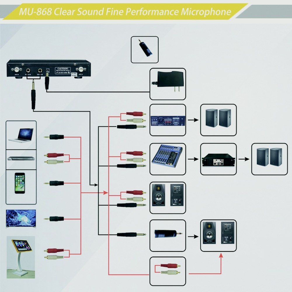 Wireless Handheld Microphone MU-868 Clear Sound Fine Performance Microphones for Class and Home Singing