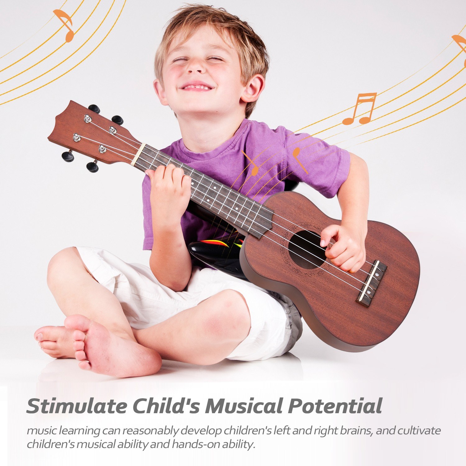 21 inch Kids Wooden UKulele 4 String Portable Guitar Instrument for Children Pick Stringed Instruments Mini Guitars