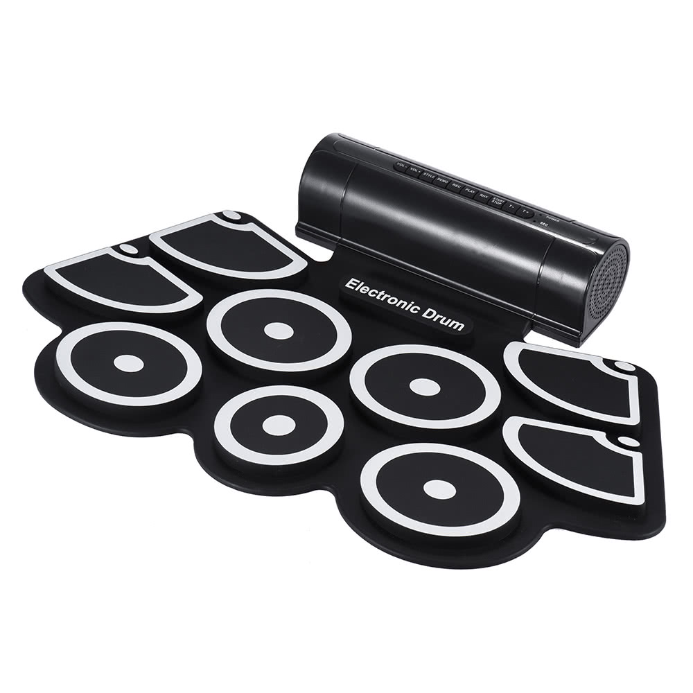 Portable Electronic Roll Up Drum Pad Set 9 Silicon Pads Built-in Speakers with Drumsticks Foot Pedals USB 3.5mm Audio Cable