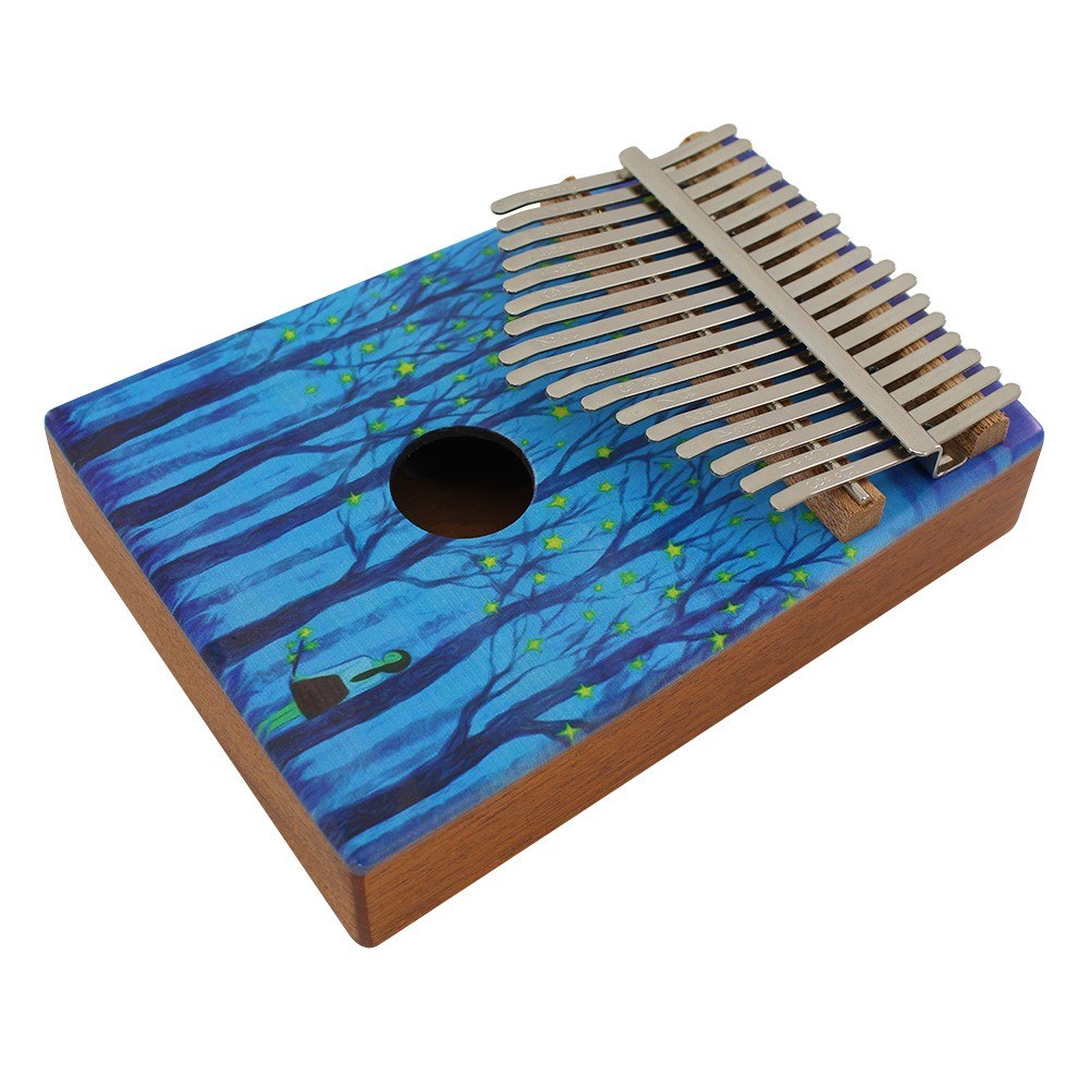 17-Key Portable Wooden Kalimba Thumb Piano Mbira with Colored Drawing Musical Instrument Gift for Music Lovers Beginners Students