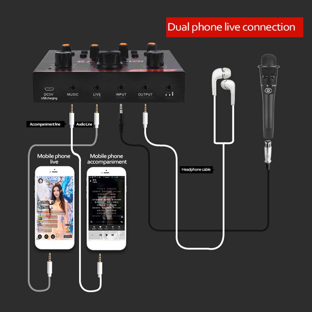 V9 Plus Professional Audio Mixer Audio USB External Sound Card Headset Microphone Webcast Entertainment Streamer Live Sound Card