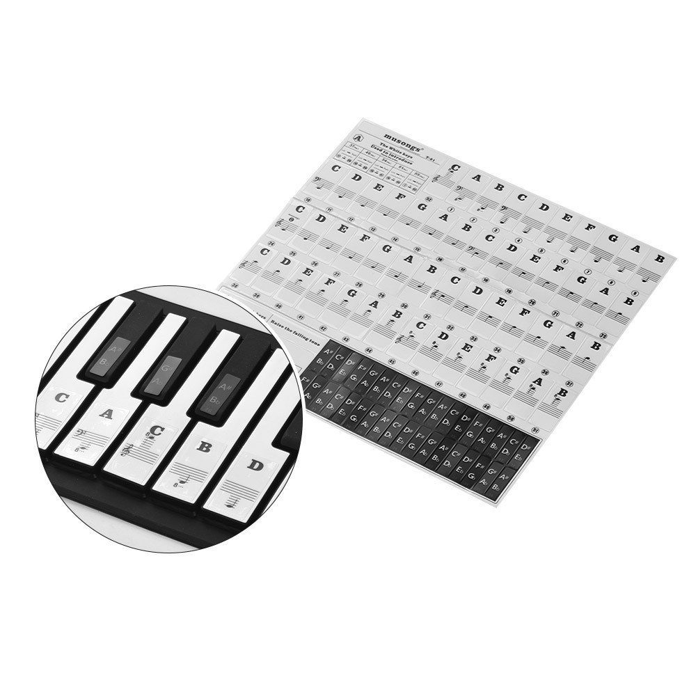 Piano Stickers for 37/49/54/61/88 Key Keyboards Music Note Stickers Transparent and Removable Full Set Piano Keyboard Stickers Black Font