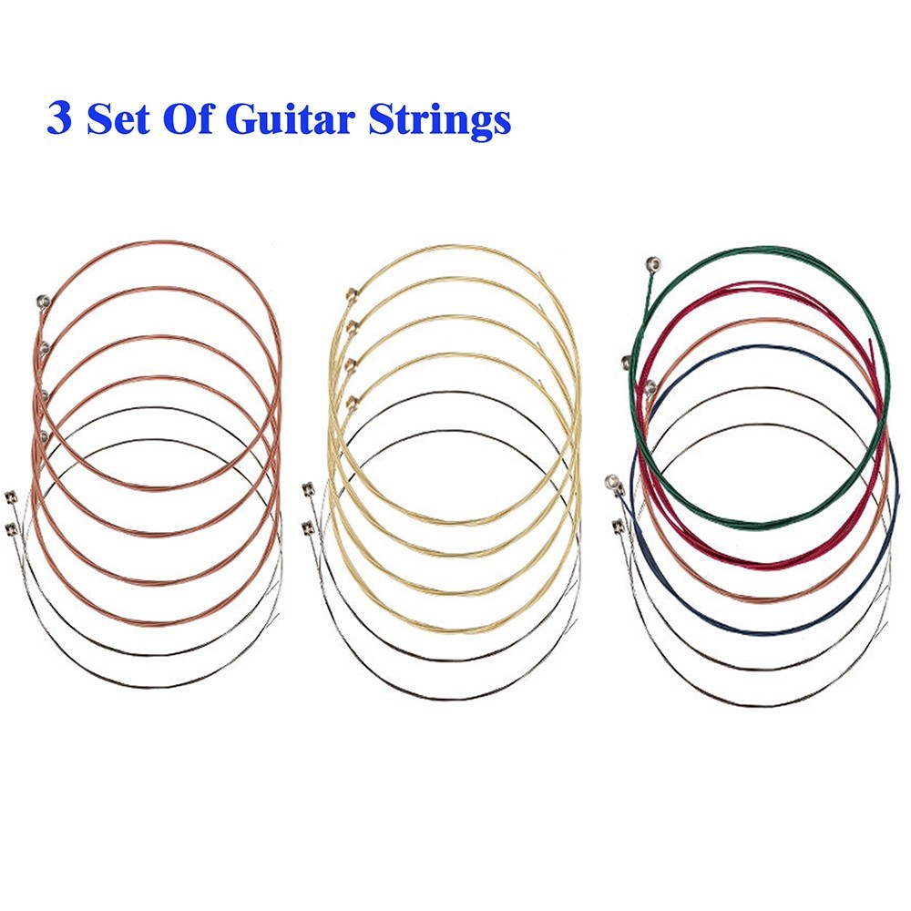 3 Sets of Acoustic Folk Guitar String Set Strings Stainless Steel Wire Core Copper Alloy Wound, 6pcs/set (.007-.047)