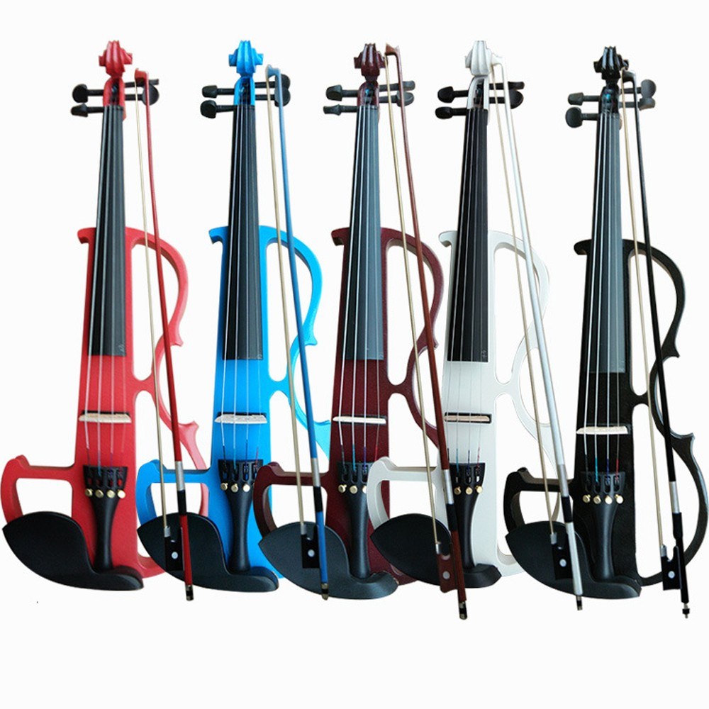 4/4 Electroacoustic Violin Kit Solid Wood Electric Silent Violin Fiddle Style Basswood Body Ebony Fingerboard Pegs Violin