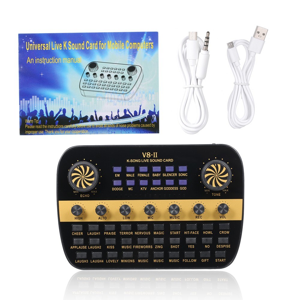 V8 Updated Live Sound Card Intelligent Volume Adjustable Audio Mixer Sound Card for Computer PC Live Sound