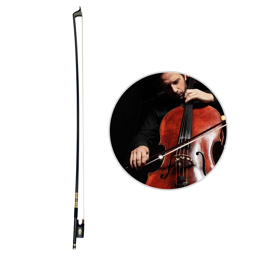 4/4 Cello Violoncello Bow Well Balanced Golden Braided Carbon Fiber Round Stick Ebony Frog AAA Mongolian Horsetail Hair Cello Parts Accessories