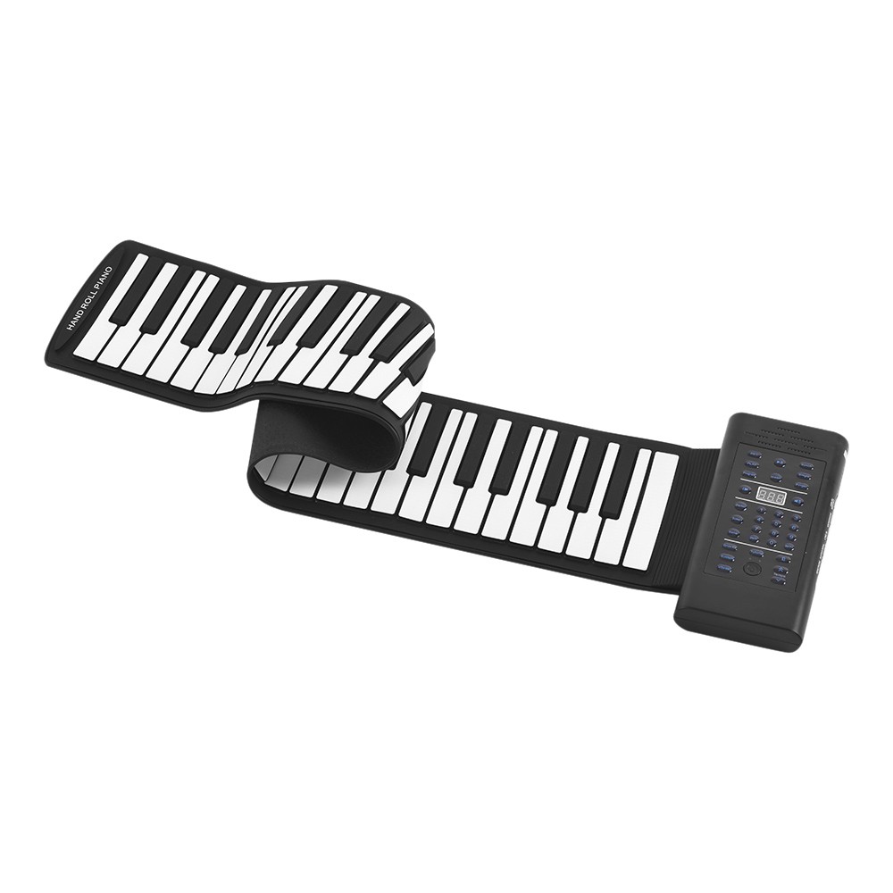 Portable 61-Key Roll Up Piano Electronic Keyboard Silicon Built-in Stereo Speaker 1000mA Li-ion Battery Support MIDI OUT Microphone Audio Input functions