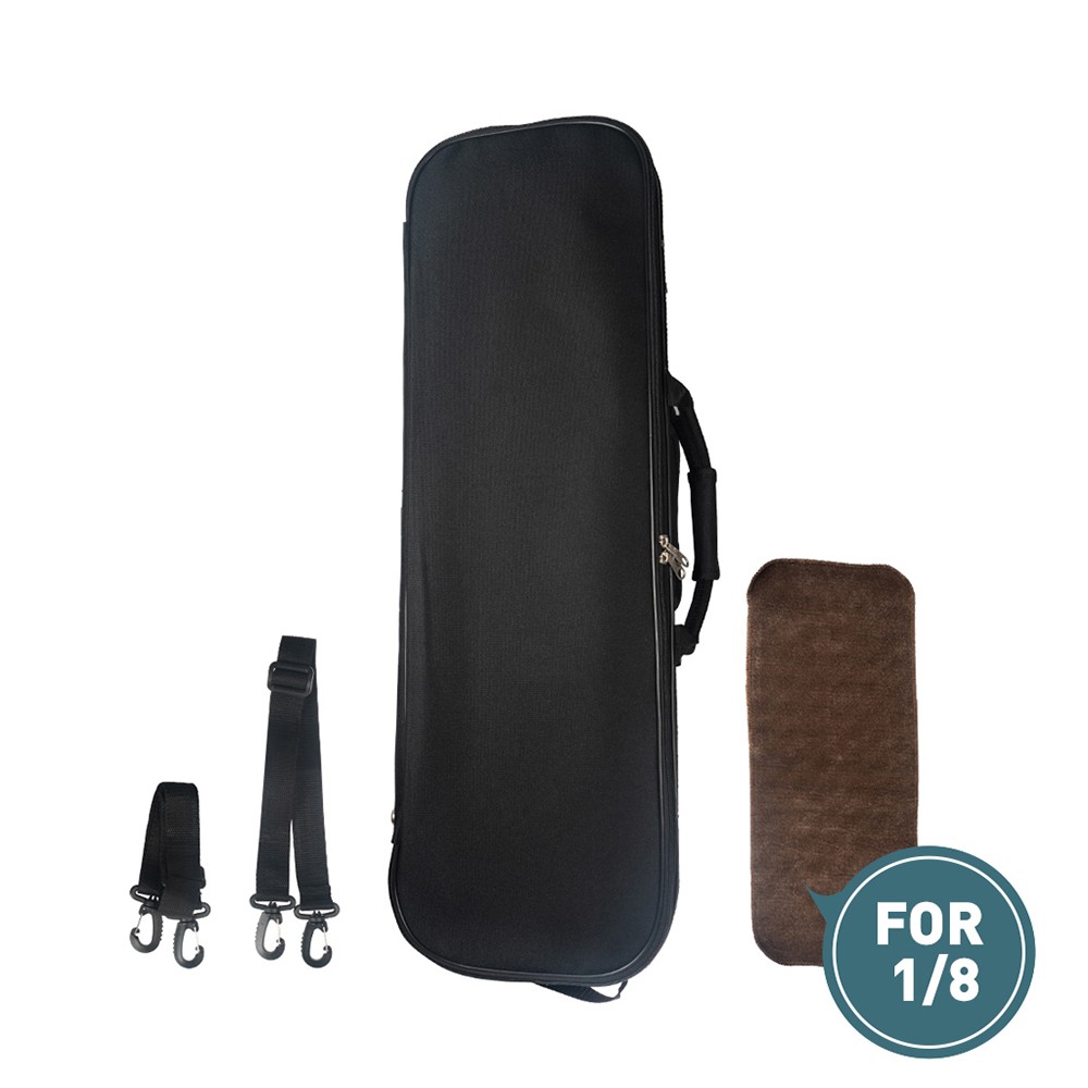 1/8 Size Acoustic Violin Oblong Case Portable Violin Bag Lightweight with Built-in Hygrometer Music Pocket Shoulder Straps Black