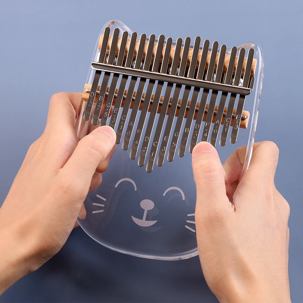 17-Key Cute Transparent Thumb Piano Kalimba Acrylic Material with Carry Case Tuning Hammer Stickers Cleaning Cloth Finger Protectors Musical Gift