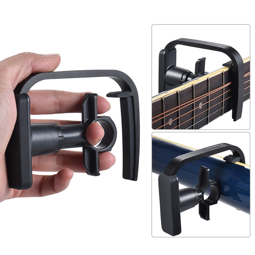 3-Finger Version Creative Straight-press Folk Guitar Capo Clamp with 1pc Multi-thickness Guitar Pick